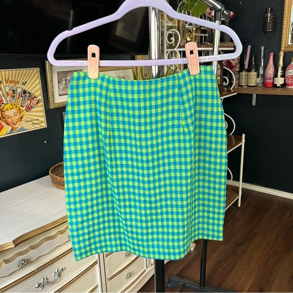 Vintage Dresses & Skirts - Vintage Green and Blue Houndstooth Skirt